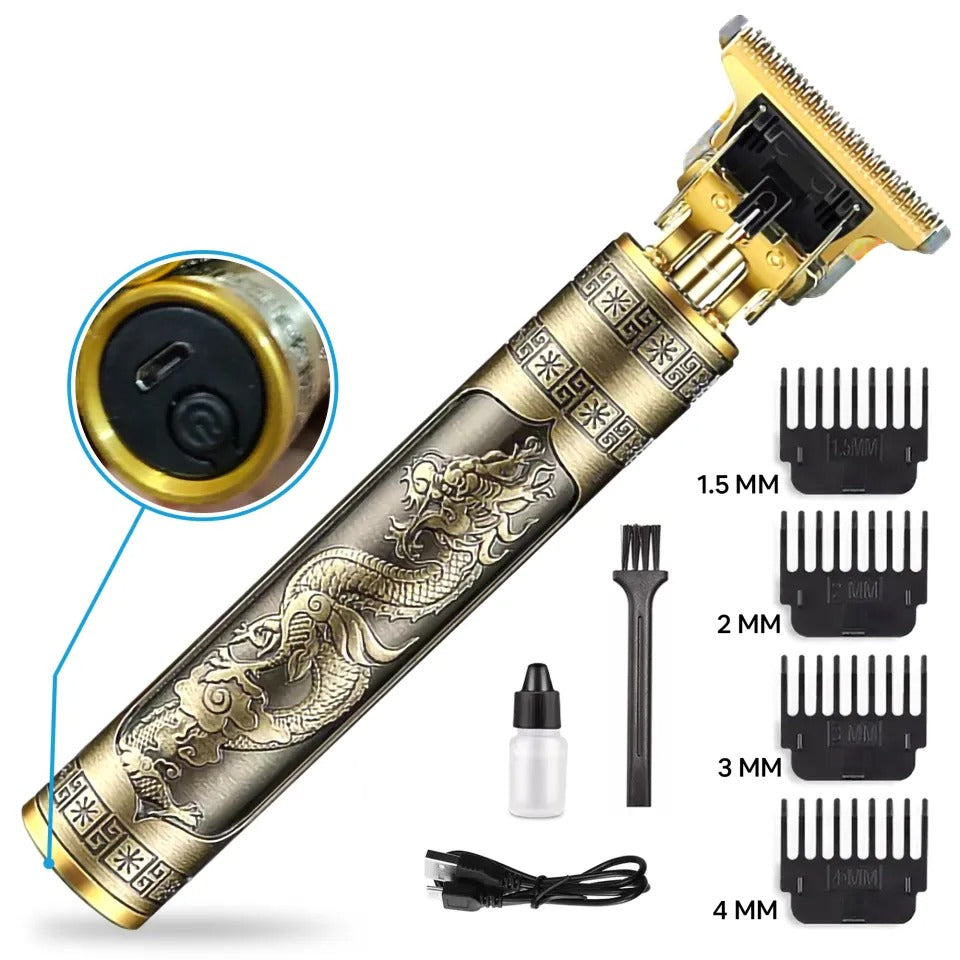 Vintage T9 Professional Hair Trimmer – Cordless Beard & Hair Clipper with 4 Guide Combs