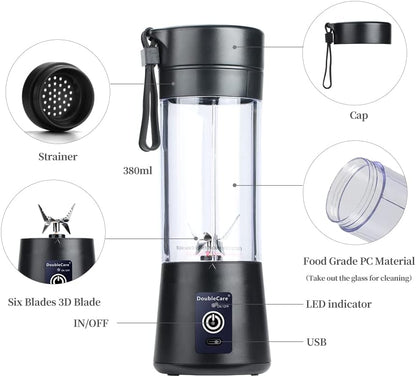 Portable Rechargeable Fruit Juicer Blender | Mini Electric Smoothie Maker with Cleaning Brush