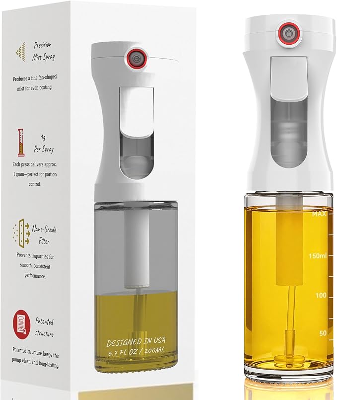 Premium 180ML Oil Spray Bottle – 1 Pump = 1 Gram | Glass Olive Oil Sprayer for Healthy Cooking