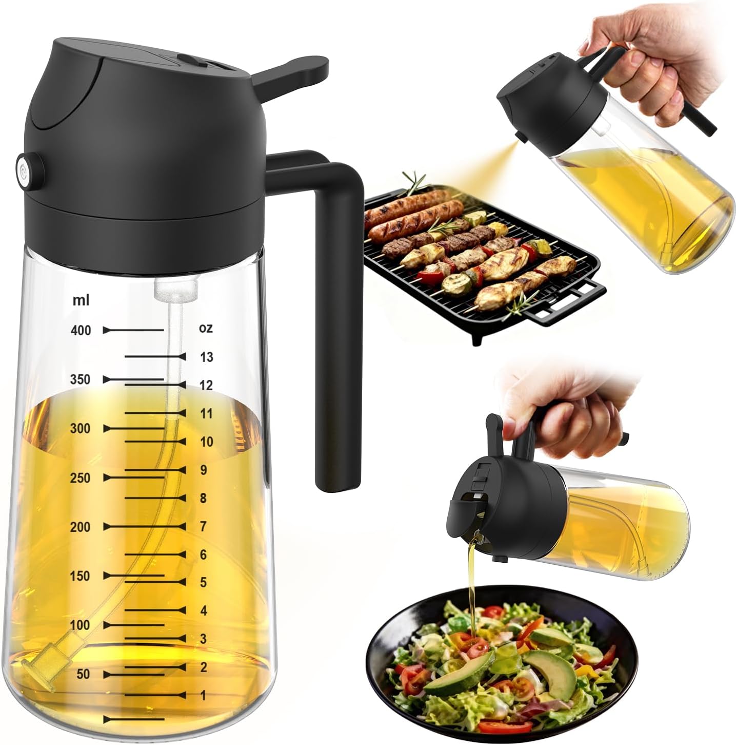 2-in-1 Glass Oil Sprayer & Dispenser Bottle – Premium Leakproof Kitchen Oil Bottle (570ml)