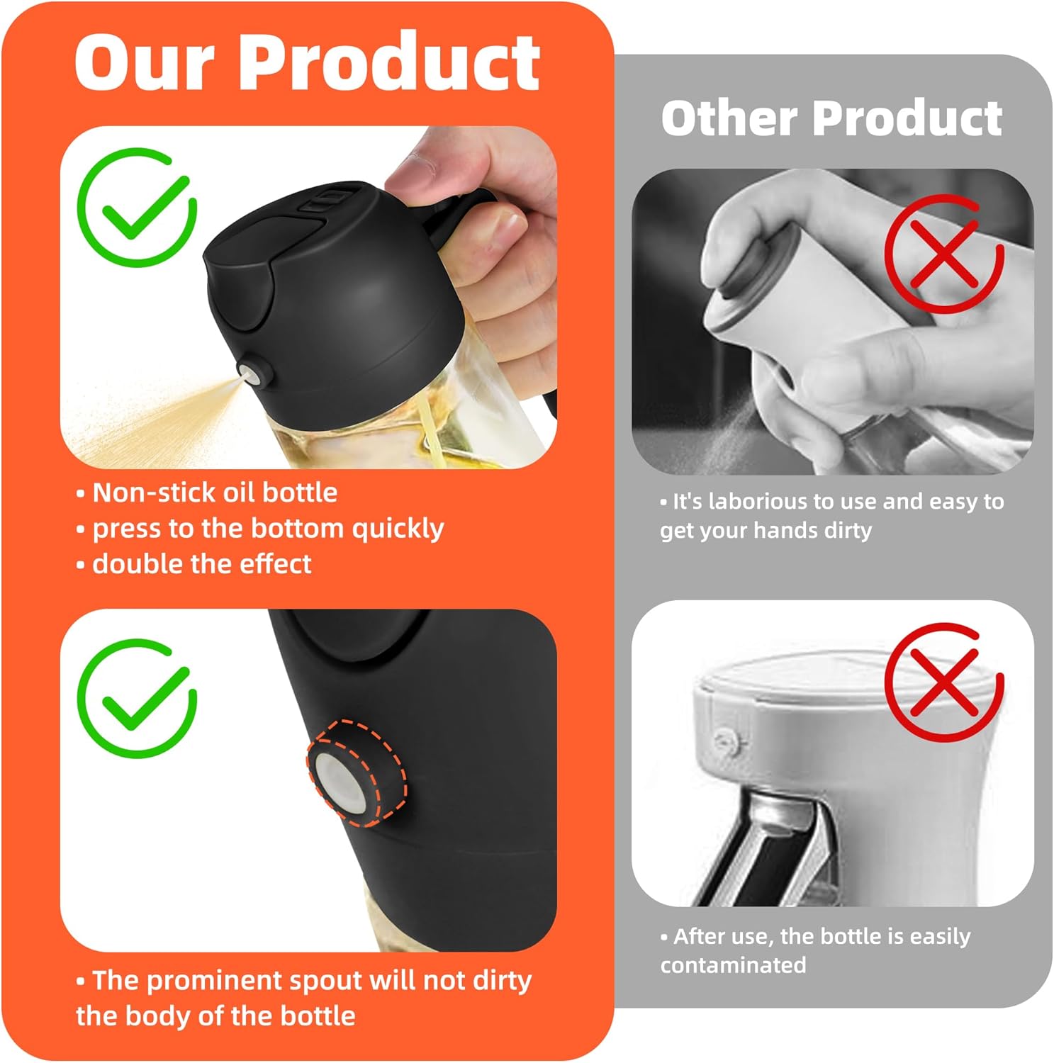 2-in-1 Glass Oil Sprayer & Dispenser Bottle – Premium Leakproof Kitchen Oil Bottle (570ml)