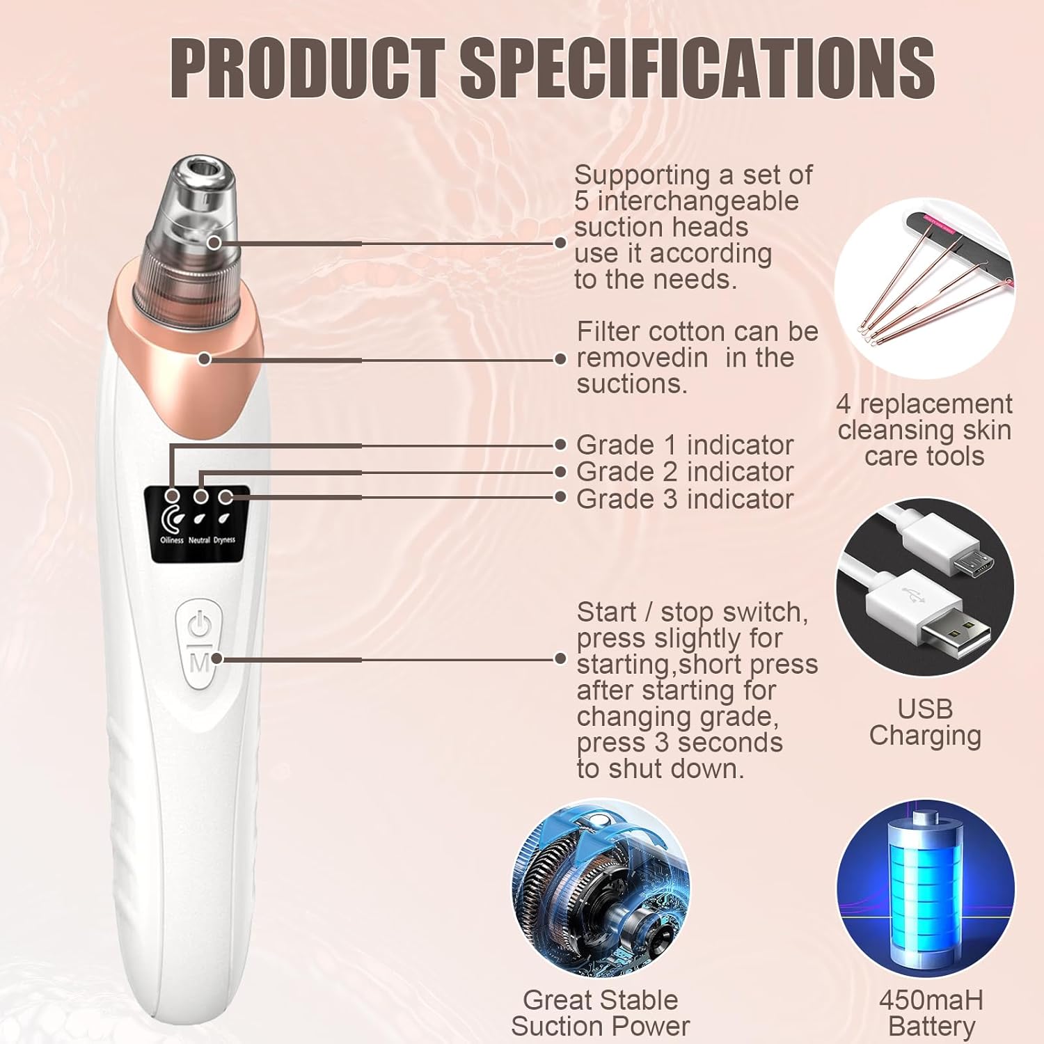 Rechargeable Blackhead Remover Vacuum – Electric Pore Cleaner for Deep Facial Cleansing