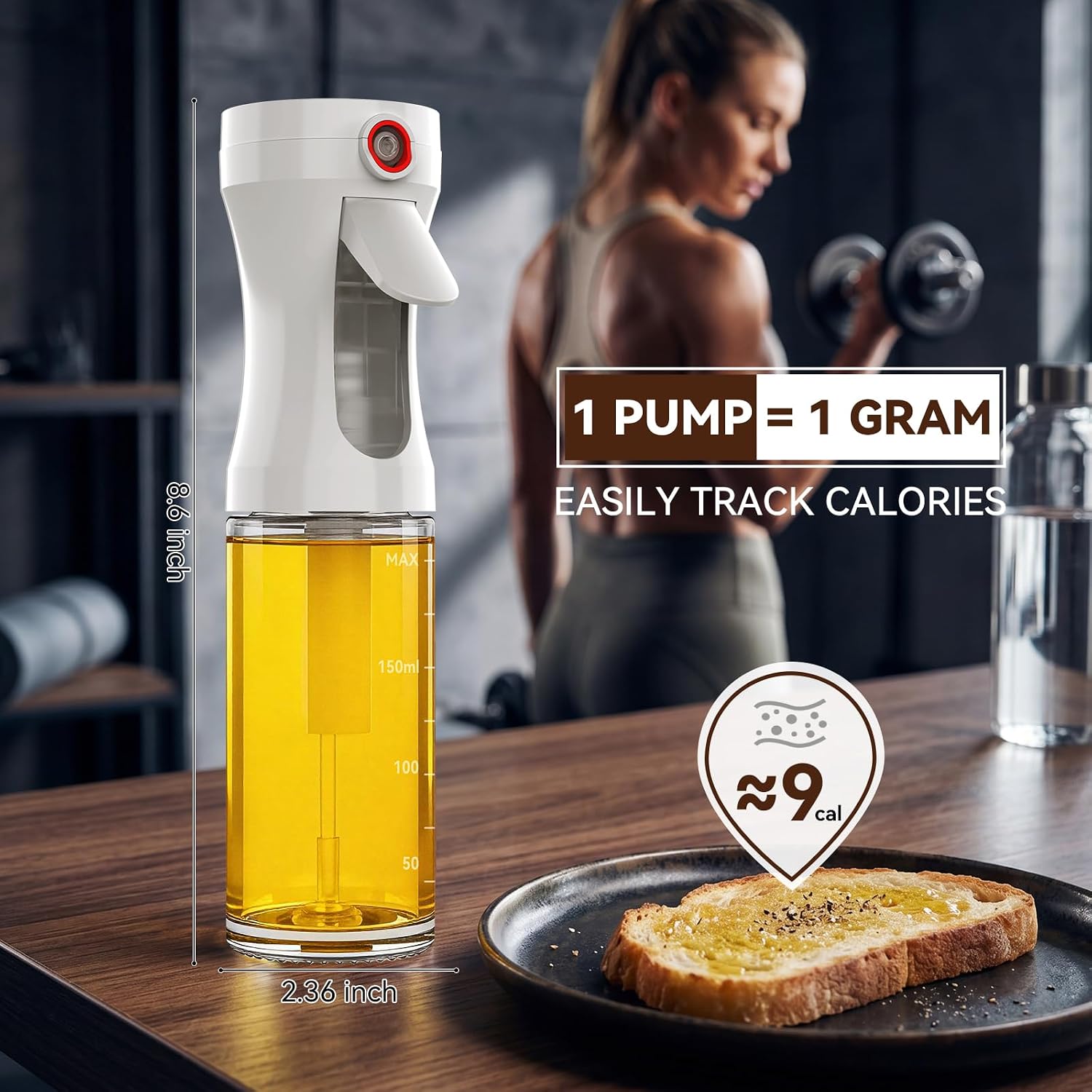 Premium 180ML Oil Spray Bottle – 1 Pump = 1 Gram | Glass Olive Oil Sprayer for Healthy Cooking