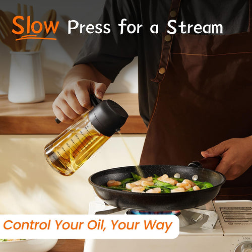 2-in-1 Glass Oil Sprayer & Dispenser Bottle – Premium Leakproof Kitchen Oil Bottle (570ml)