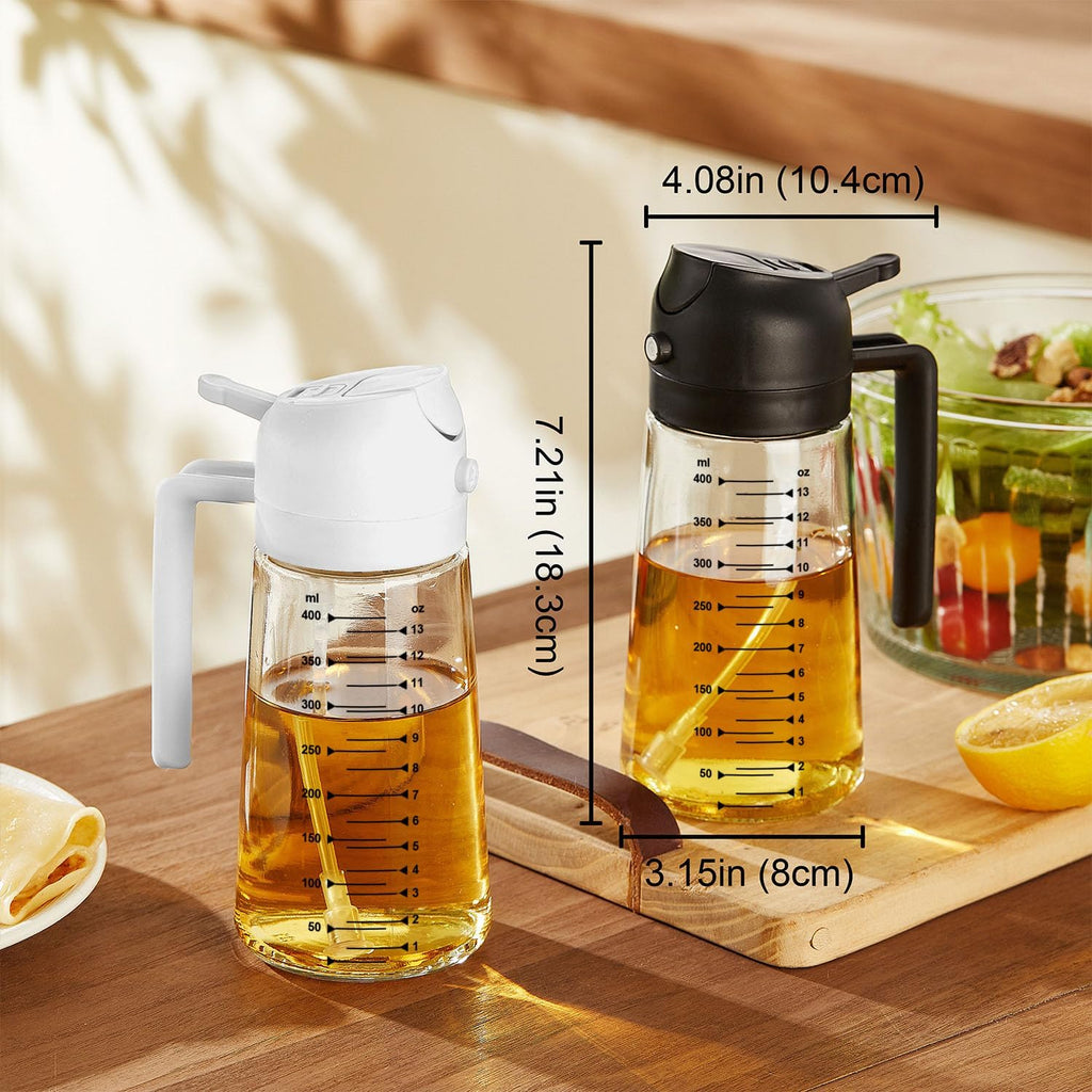 2-in-1 Glass Oil Sprayer & Dispenser Bottle – Premium Leakproof Kitchen Oil Bottle (570ml)