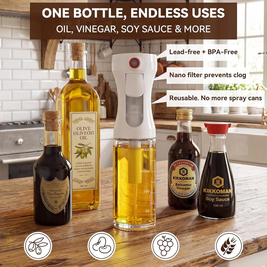 Premium 180ML Oil Spray Bottle – 1 Pump = 1 Gram | Glass Olive Oil Sprayer for Healthy Cooking