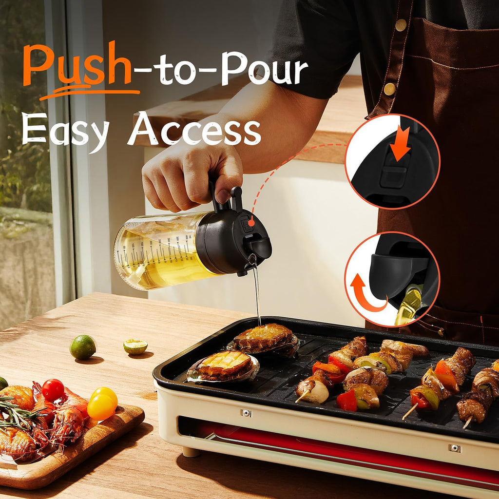 2-in-1 Glass Oil Sprayer & Dispenser Bottle – Premium Leakproof Kitchen Oil Bottle (570ml)