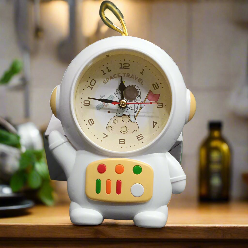 Kids Astronaut Alarm Clock – Cute Space Robot Table Clock & Decorative Nightstand Clock